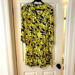 MAEVE Anthropologie Yellow and Black Floral Long Sleeve Dress